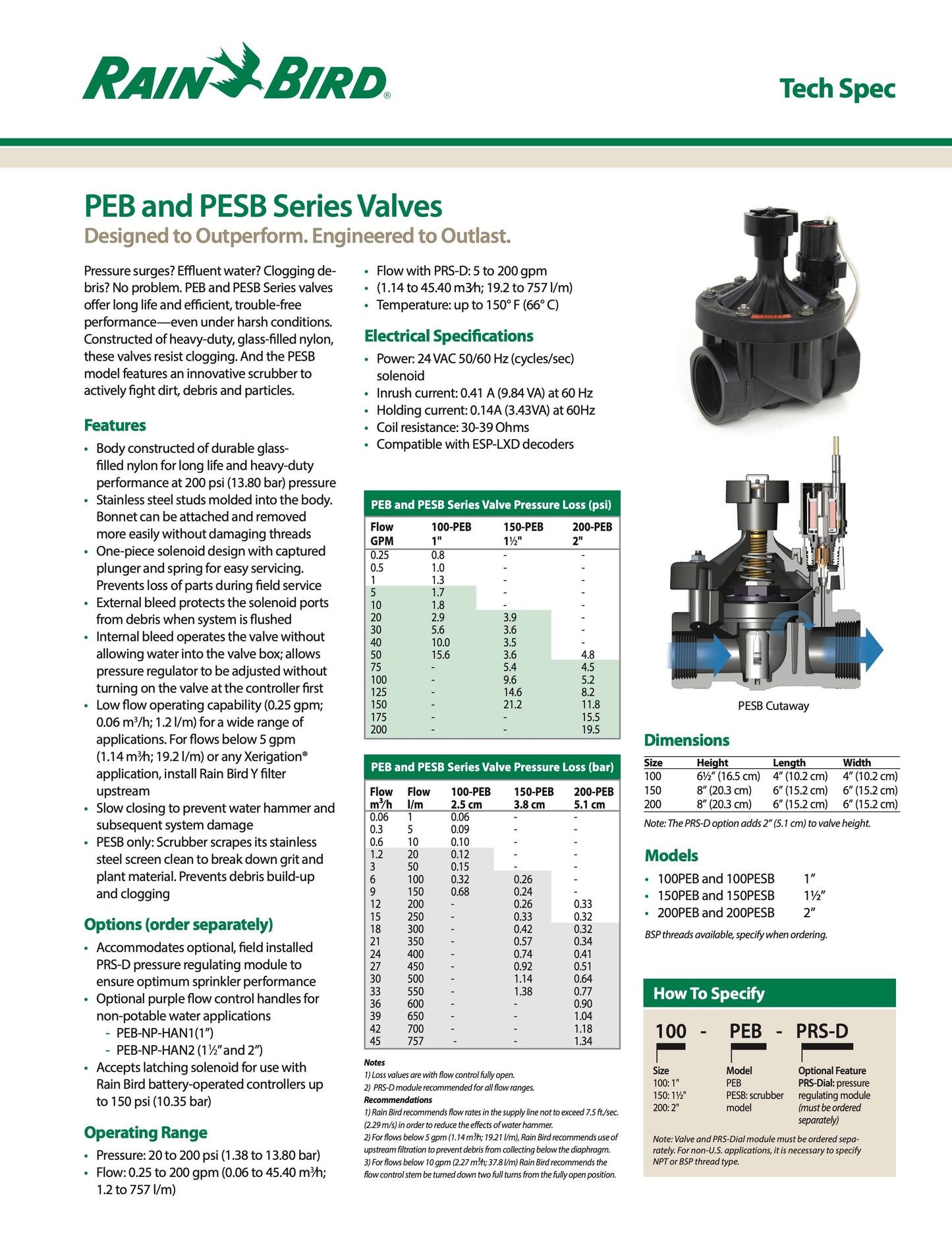 Válvula Eléctrica Rain Bird 150PEB De 1 1/2 pulg.
