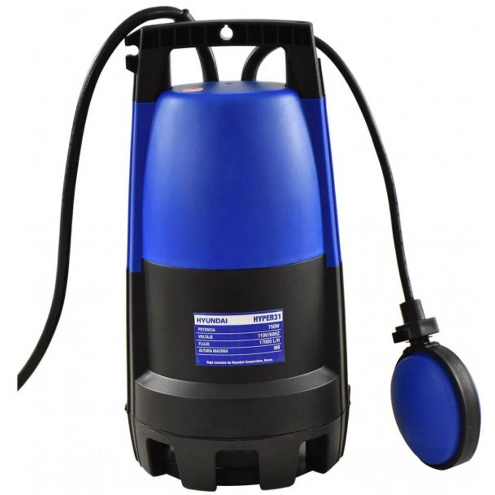 Bomba Sumergible Hyundai Para Cisterna Agua Limpia, Sucia Y De Succión A 1MM con Potencia de 750 W/110 V Altura de 9 M