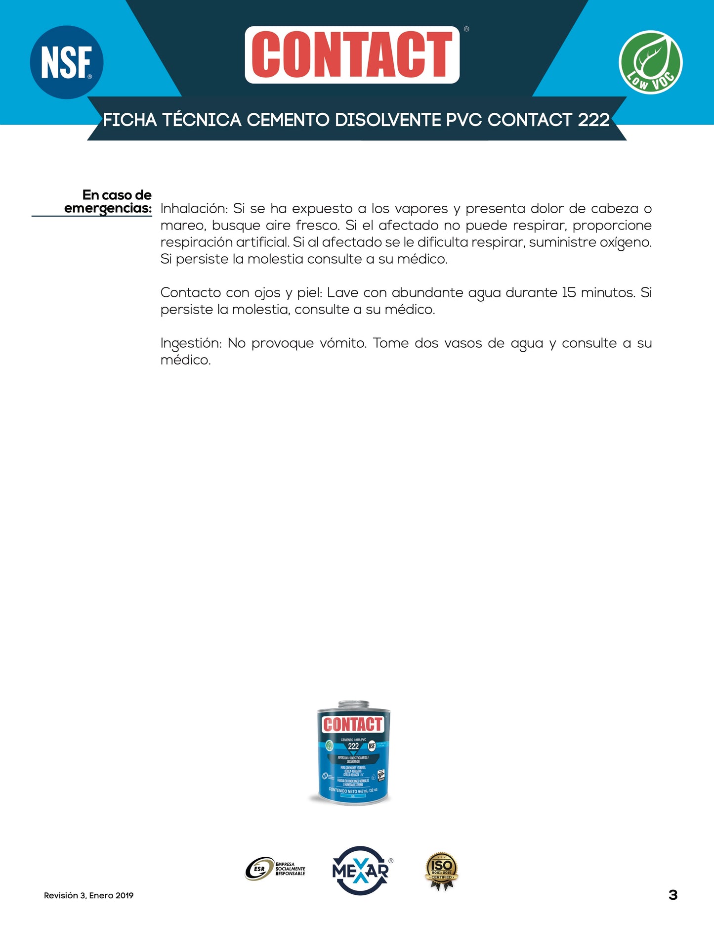 Pegamento Para PVC CONTACT 222 1/2 Litro Condiciones Húmedas
